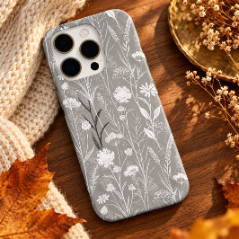エレガントシルバーグレー野花の草原の植物画 iPhone 16 PROケース