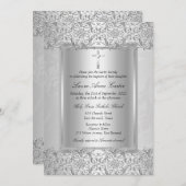 エレガントシルバーダマスククロス洗礼/《キリスト教》洗礼式や命名式 招待状 (正面/裏面)