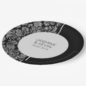 エレガントシルバーダマスク&ブラックスプリットスクリーン ペーパープレート (アングル)