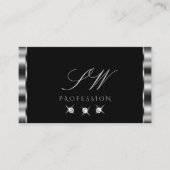 エレガントシルバーブラックきらめくダイヤモンドイニシャル 名刺 (正面)