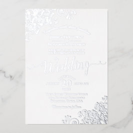 エレガントシルバーレースクラシックオンホワイトズ結婚ス 箔招待状