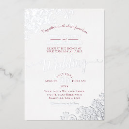 エレガントシルバーレース&ダスティバラオンホワイト結婚ズ 箔招待状