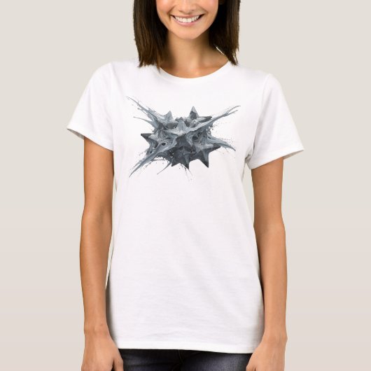 エレガントシルバー抽象的な星のオリジナルデザイン Tシャツ (正面)