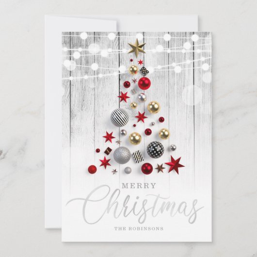 エレガントシルバー素朴金ゴールドクリスマスツリーホリデー  シーズンカード (正面)