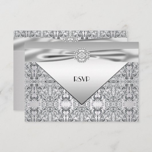 エレガントシルバー結婚周年記念パーティーRSVP 出欠カード (正面/裏面)