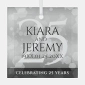 エレガントシルバー結婚25周年記念 ガラスオーナメント (正面)