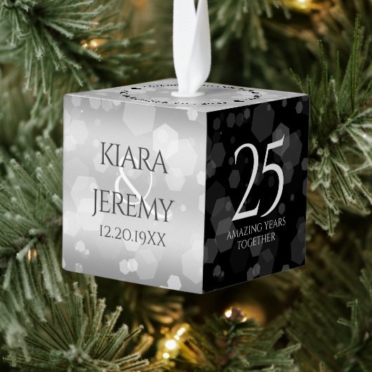 エレガントシルバー結婚25周年記念 キューブオーナメント (ツリー)