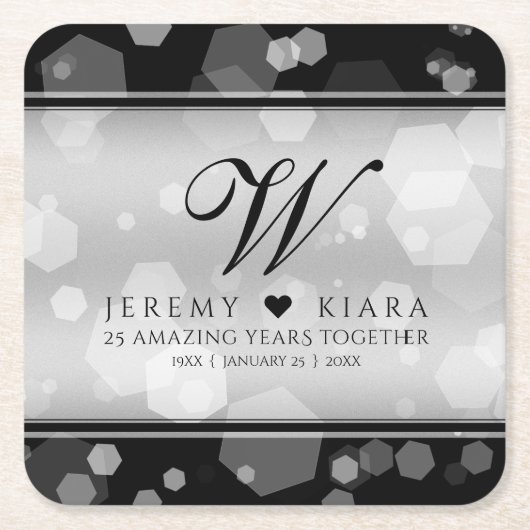 エレガントシルバー結婚25周年記念 スクエアペーパーコースター (正面)