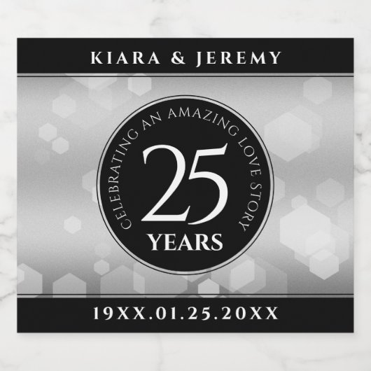 エレガントシルバー結婚25周年記念 スパークリングワインラベル (シングルラベル)
