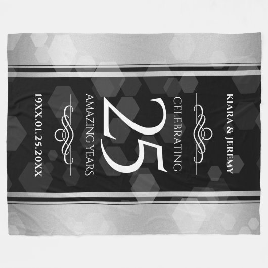 エレガントシルバー結婚25周年記念 フリースブランケット (正面(横))