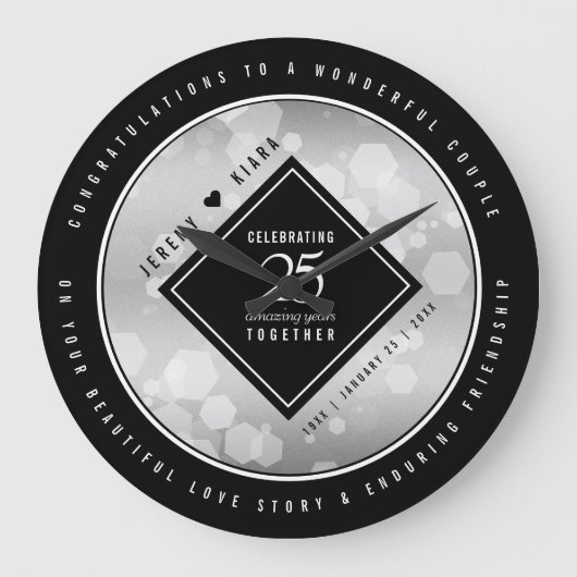 エレガントシルバー結婚25周年記念 ラージ壁時計 (正面)