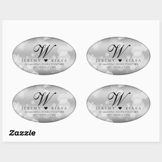 エレガントシルバー結婚25周年記念 楕円形シール (シート)