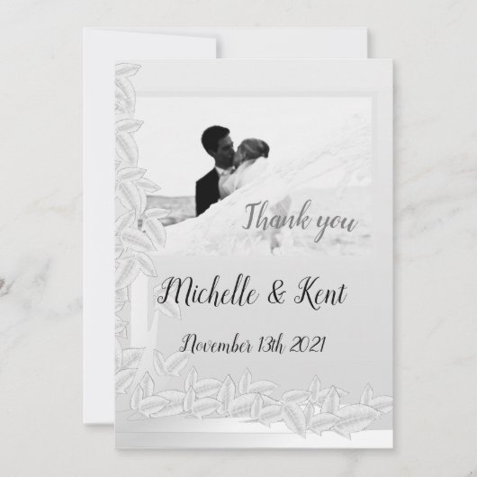 エレガントシルバー葉結婚ズのThank You Flat Card カード (正面)