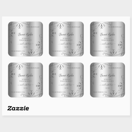 エレガントシルバー製品ラベル華美コーナ縁どー スクエアシール (シート)