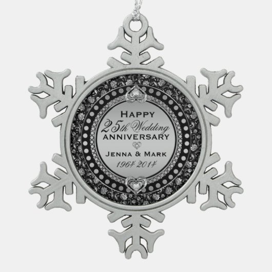 エレガントシルバー25結婚周年記念3 スノーフレークピューターオーナメント (正面)