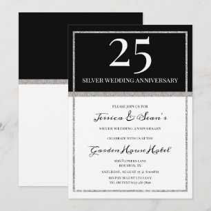 エレガントシルバー&ブラック25結婚周年記念 招待状