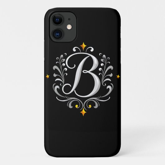 エレガントシルバーBイニシャルモノグラム Case-Mate iPhoneケース (裏面)