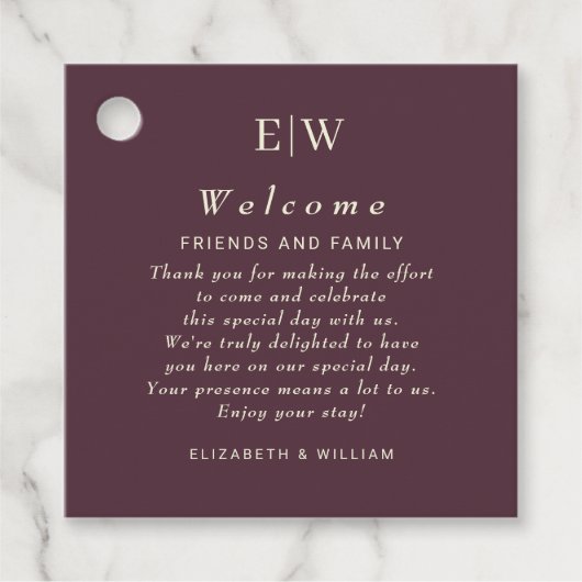 エレガントシンプルさくらんぼラッカー、モノグラム結婚ズ フェイバータグ (正面)