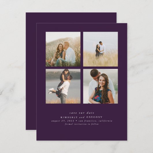 エレガントシンプルと可愛い4枚の写真 セーブザデート (正面/裏面)