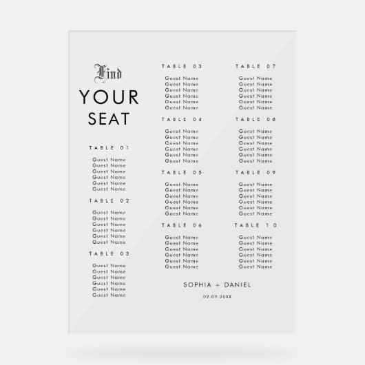 エレガントシンプルなウェディングシーティンググラフアクリル記号 アクリルサイン (正面)
