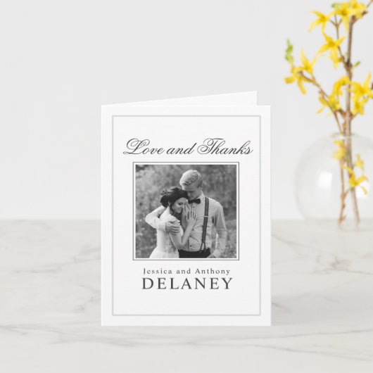 エレガントシンプルなウェディングフォトサンキューノート カード (黄色い花)