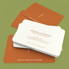 エレガントシンプルなスクリプトモノグラムダークオレンジ 名刺