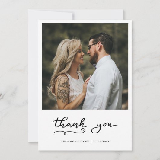 エレガントシンプルな結婚式ありがとうカップルの写真 サンキューカード (正面)