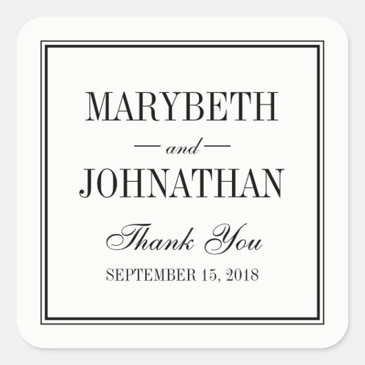 エレガントシンプルな結婚式ありがとう好意ステッカー スクエアシール (正面)