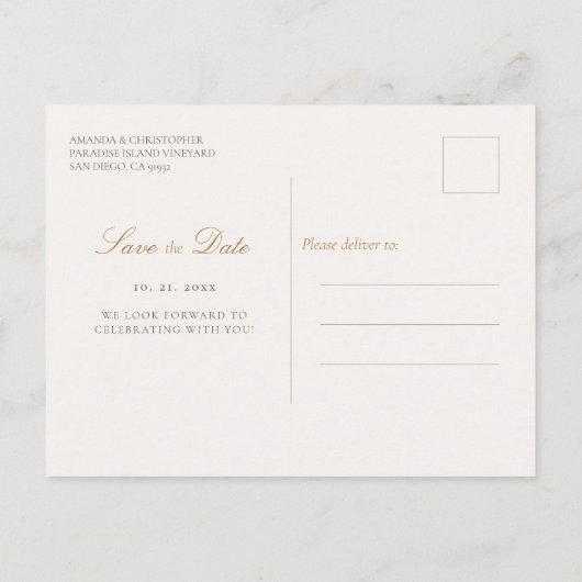 エレガントシンプルな結婚式の日付ポストカードを保存 ポストカード (裏面)