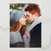 エレガントシンプルな結婚式の日付写真を保存 箔招待状 (正面)