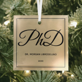 エレガントシンプルな金ゴールド名PhD卒業 ガラスオーナメント