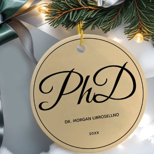エレガントシンプルな金ゴールドPhD卒業名年 セラミックオーナメント