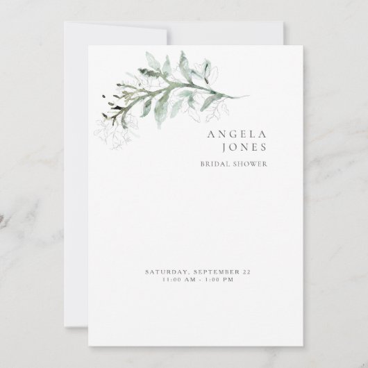 エレガントシンプルの葉の白ブライダルシャワー 招待状 (正面)