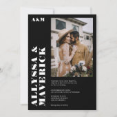 エレガントシンプルはっきりした白結婚黒 招待状 (正面)