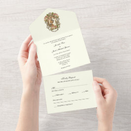 エレガントシンプルアイボリーフローラ結婚ズ オールインワン招待状
