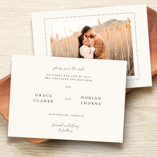 エレガントシンプルアイボリー白結婚人写真 セーブザデート