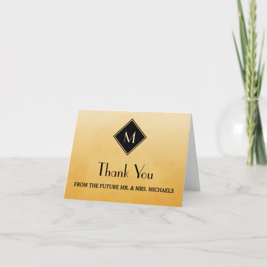 エレガントシンプルイエローと金ゴールド・モノグラム サンキューカード (正面)