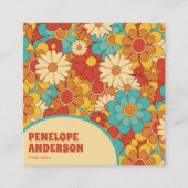 エレガントシンプルオレンジ青レトログルーヴィフローラ スクエア名刺 (正面)