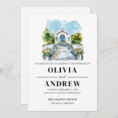 エレガントシンプルカトリック教会結婚会場 招待状 (正面/裏面)