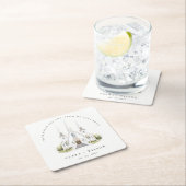 エレガントシンプルカトリック水彩教会結婚教会 スクエアペーパーコースター (インサイチュ)