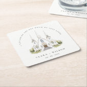 エレガントシンプルカトリック水彩教会結婚教会 スクエアペーパーコースター (アングル)