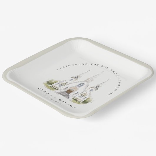 エレガントシンプルカトリック水彩教会結婚教会 ペーパープレート (傾斜あり)