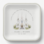 エレガントシンプルカトリック水彩教会結婚教会 ペーパープレート (正面)