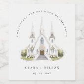 エレガントシンプルカトリック水彩教会結婚教会 ワインラベル (シングルラベル)