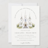 エレガントシンプルカトリック水彩教会結婚教会 招待状 (正面)