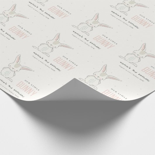 エレガントシンプルキュートバニーピンク赤面子供の誕生日 ラッピングペーパー (角)