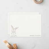 エレガントシンプルキュートブルーピンクバニー子供の誕生日 ノートカード (正面/裏面インサイチュ)