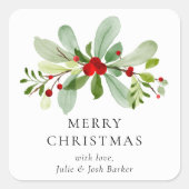 エレガントシンプルクリスマス水彩植物学 スクエアシール (正面)