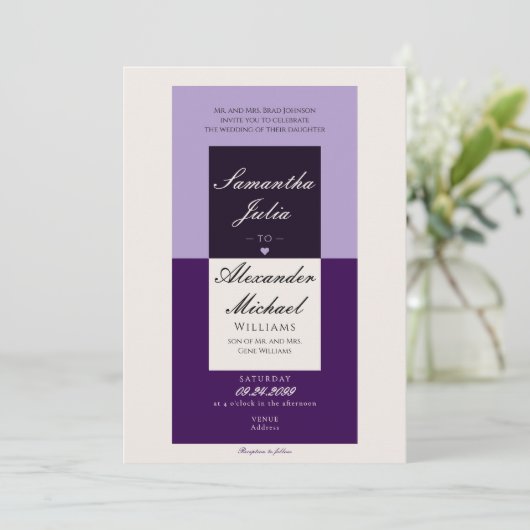 エレガントシンプルクリームパープ王室のラベンダーズ結婚ス 招待状 (スタンド正面)