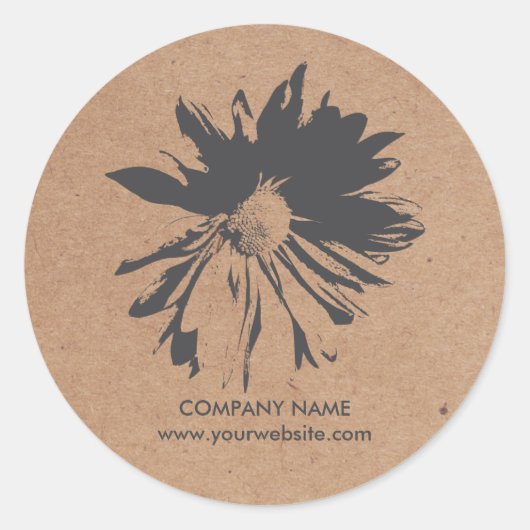 エレガントシンプルグレイフラワークラフト紙フローリスト ラウンドシール (正面)